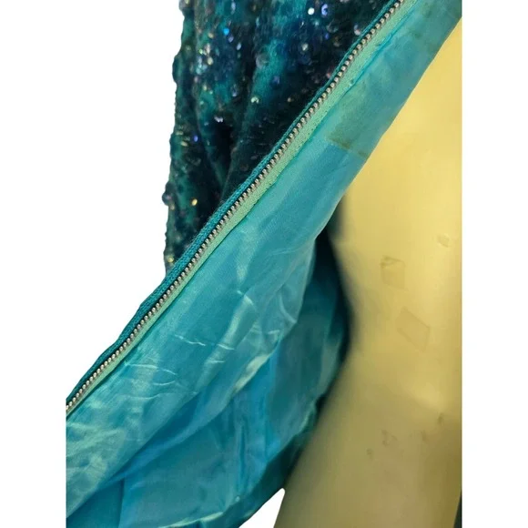 Vintage 60s Wool Beaded Sequin Sweater Back Zip Turquoise Silk-lined By Cavanagh